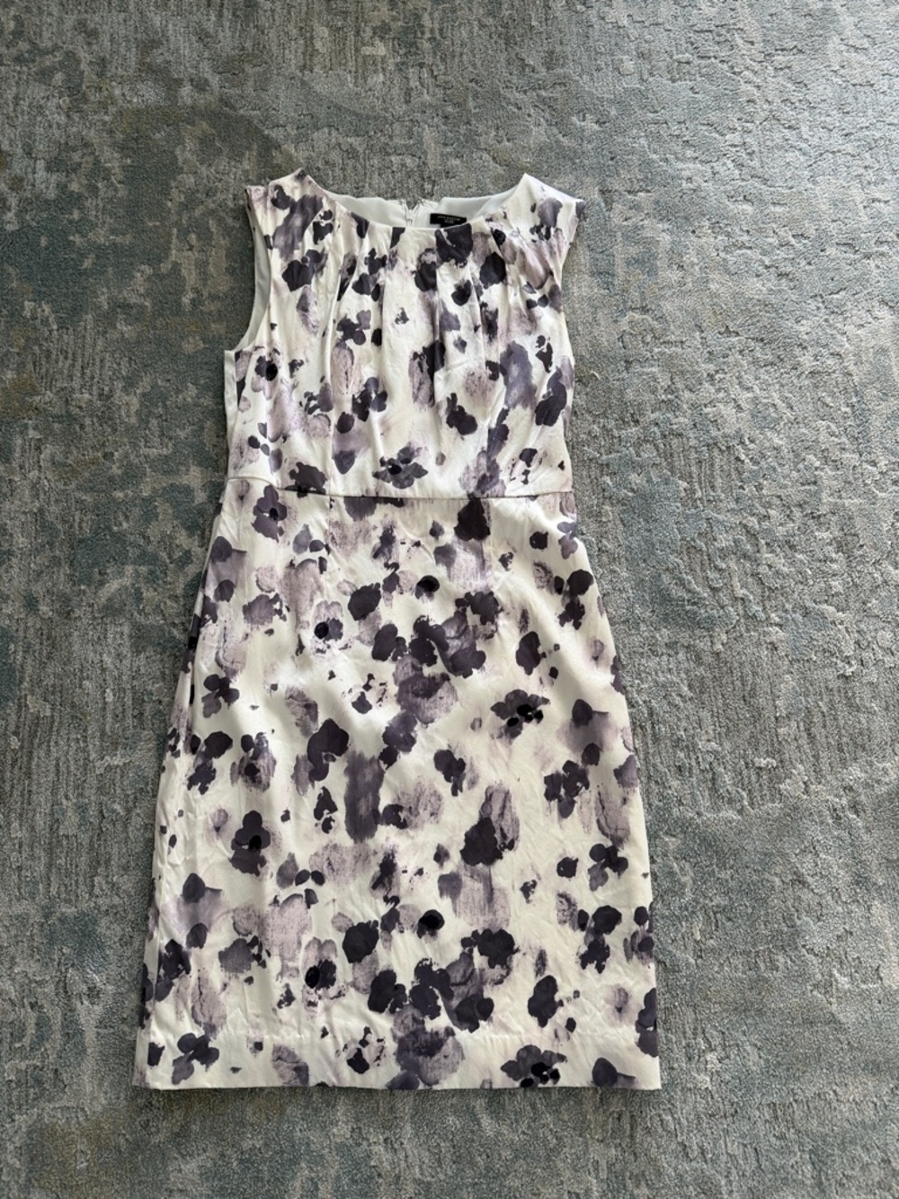Ann Taylor White Dress with Lavender and Charcoal Floral Print
